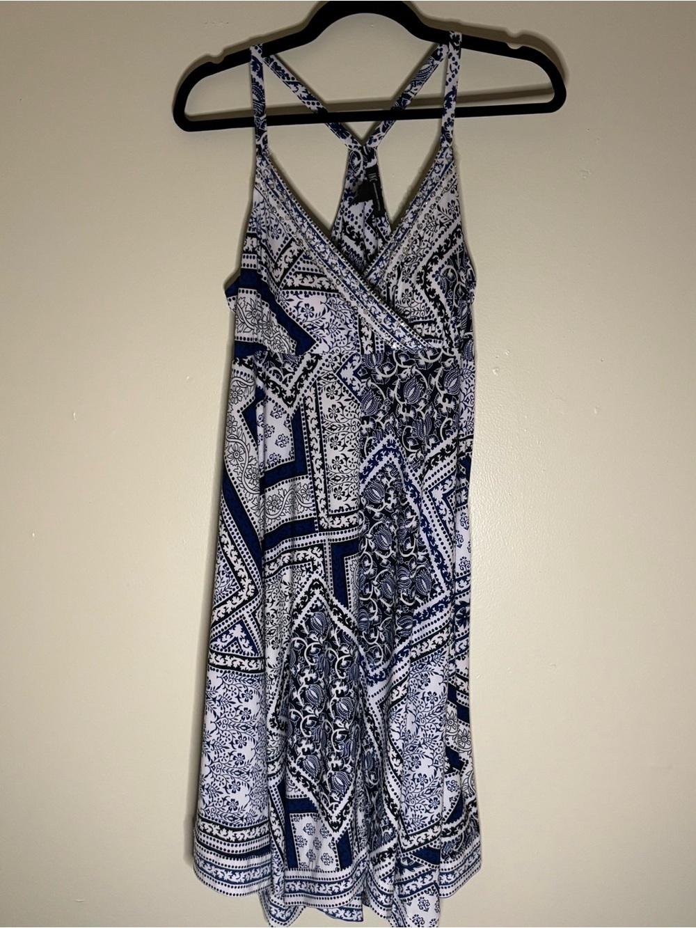 INC International Concepts Blue and White Printed Embellished Sundress Size L